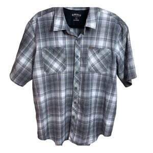 Orvis Shirt Mens X Large Grey Black Plaid Short Sleeve Button Down Shirt